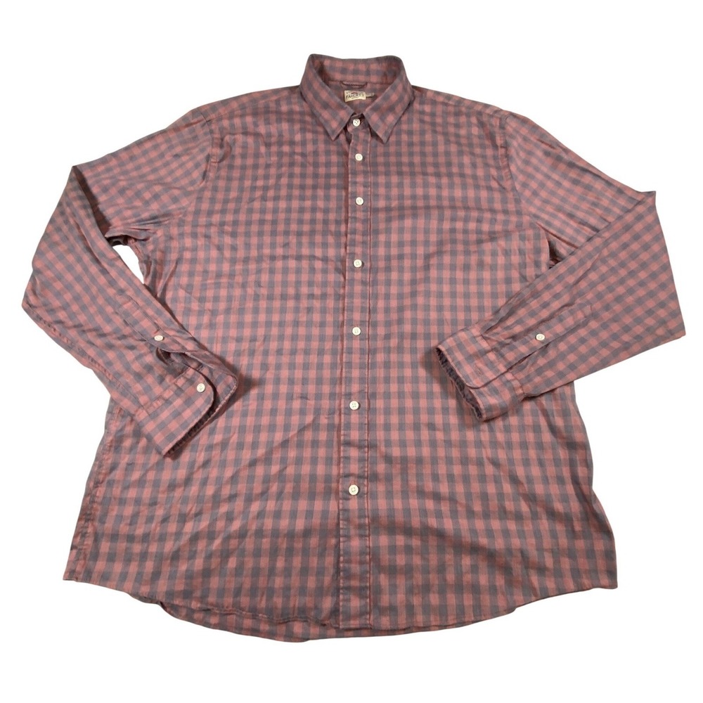 Faherty Brand Mens XXL Gingham Button Down Shirt Red‎ Navy Supima Cotton Stretch